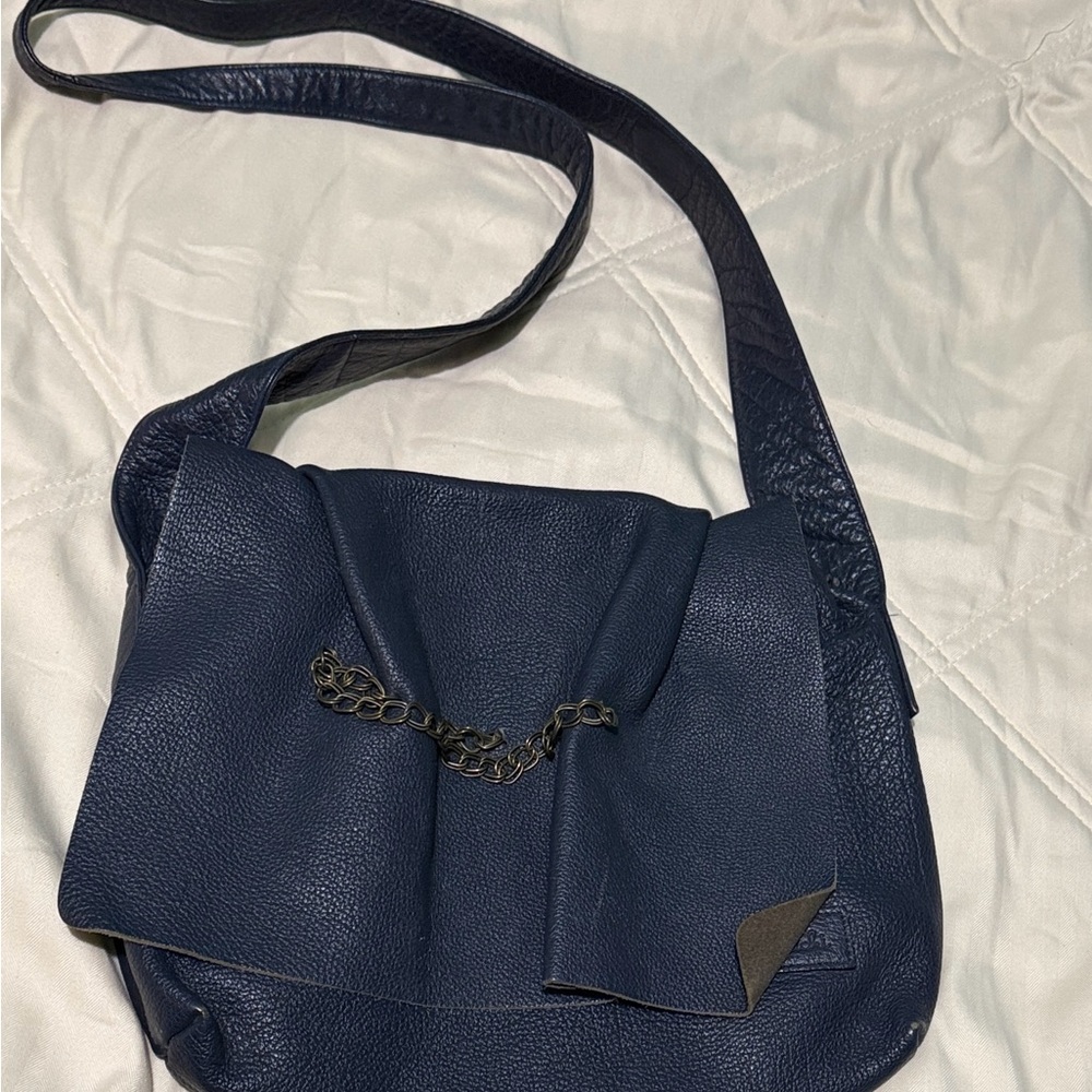 Carlos Falchi Navy Leather Crossbody Bag